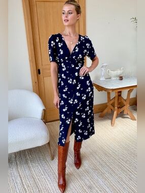 Emerson Fry Navy Floral Midi Dress
